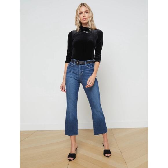 L’agence Raw Hem Kendra High Rise Cropped Flare Laredo Blue Denim Jeans, Size 29 - Picture 1 of 15